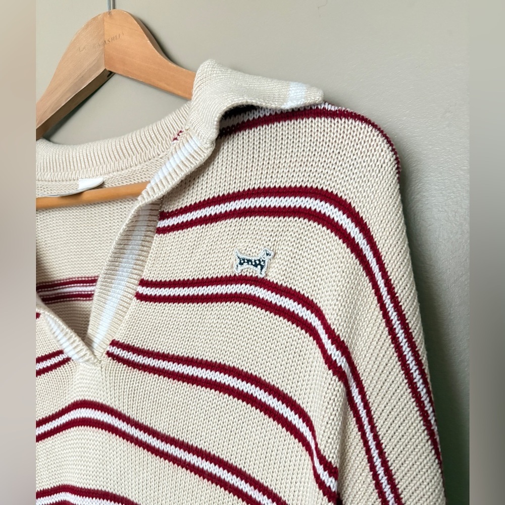 Victoria's Secret PINK Cambridge striped Knit Polo Sweater cropped Y2K style L